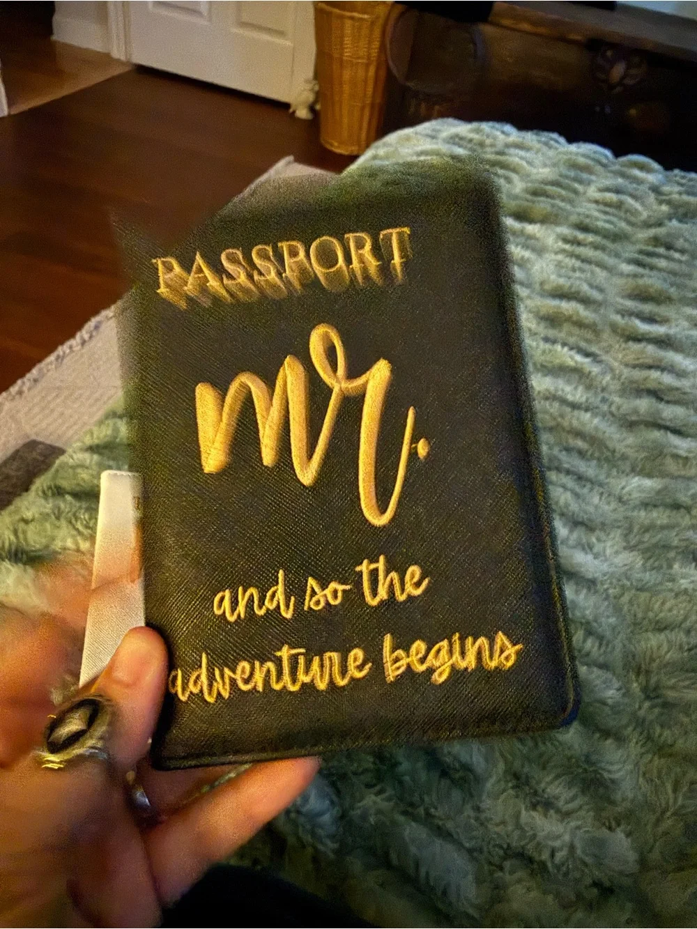 Passport Cover Set - White Mrs. and Black Mr. with Gold Embroidery